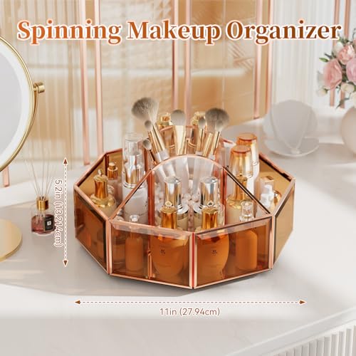 Image of CoralHouse 360 Rotating Makeup Organizer Spinning Vanity Organizer with Makeup Brush Holder for Countertop, Bathroom Storage, Skincare, Perfume & Cosmetic Organizer for Vanity(Black)