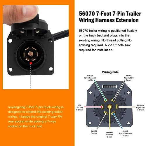 ouyanglong 56070 7-Foot 7-Pin Trailer Wiring Harness Extension with Connector Fits for Chevrolet Silverado Dodge Ram Ford F-150 GMC Sierra Toyota by ouyanglong - Image 9