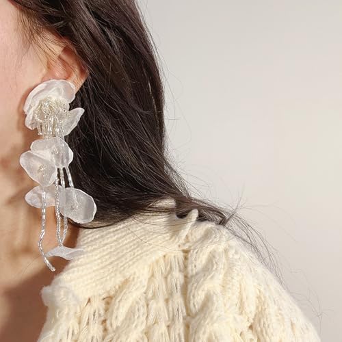 Red Rose Flower Earrings for Women Boho White Red Floral Petal Earrings Pearl Rhinestone Wedding Drop Dangle Earring for Bridesmaids Gifts4