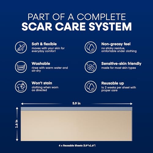 Image of Silicone Scar Sheets for Surgical Scars - 4 Sheets (1.5″ x 3″) Medical Grade Reusable Scar Tape for Surgical, C-Section, Burn, Hypertrophic & Keloid Scars, Medium /Tan Tone