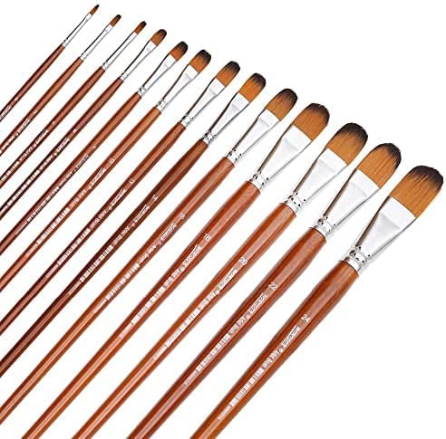 Filbert, set di 13 pennelli per dettagli ad acquerello, acrilico, guazzo, pittura a olio, manico lungo, strumenti per capelli in nylon
