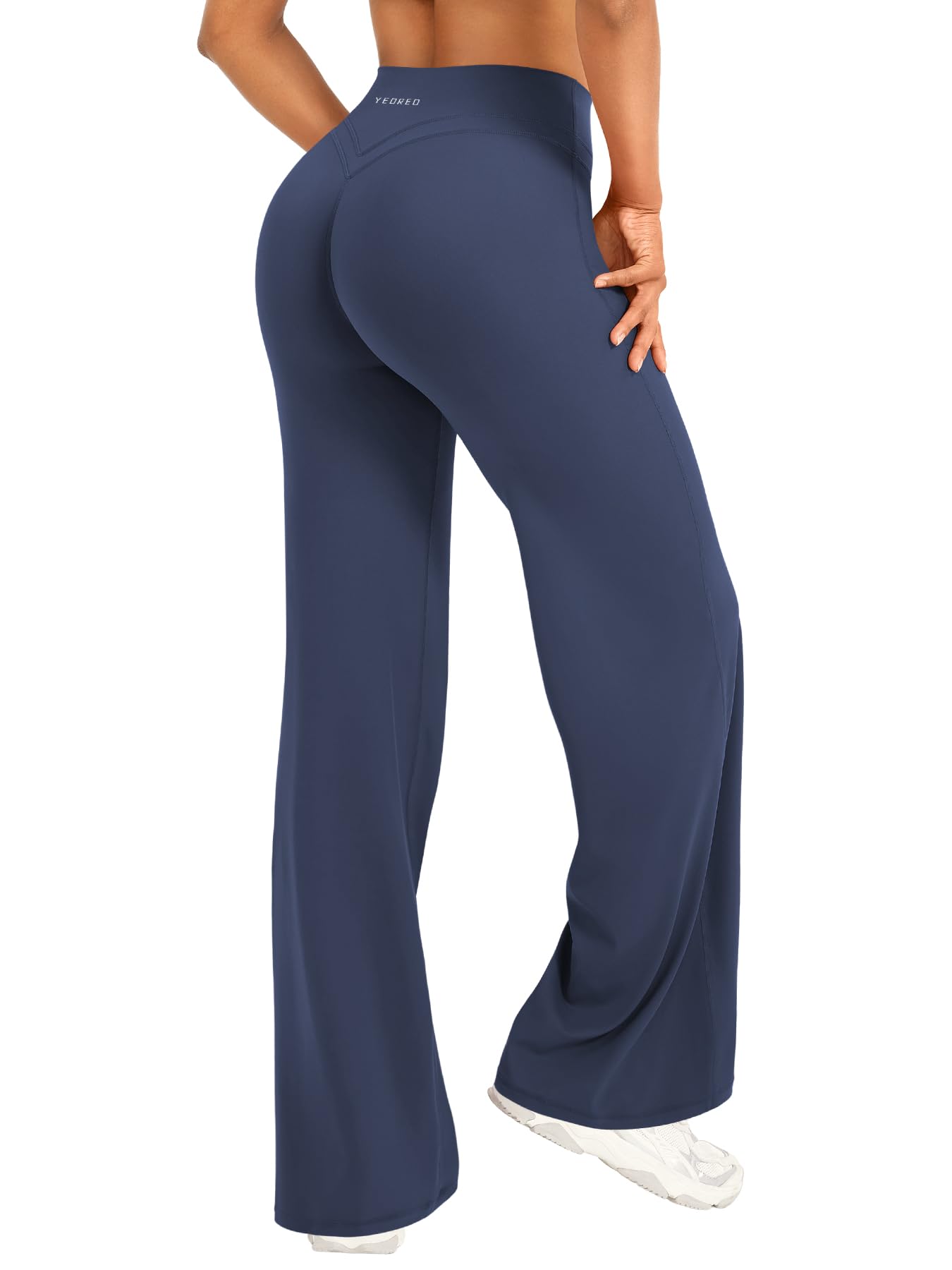 YEOREO Straight Leggings Damen Invisible Scrunch Hohe Taille Gym Pants No Front Seam Weitem Bein Yoga Hose Blickdicht Elastische Flared Leggings Soft Nahtlose Sport Schlaghose