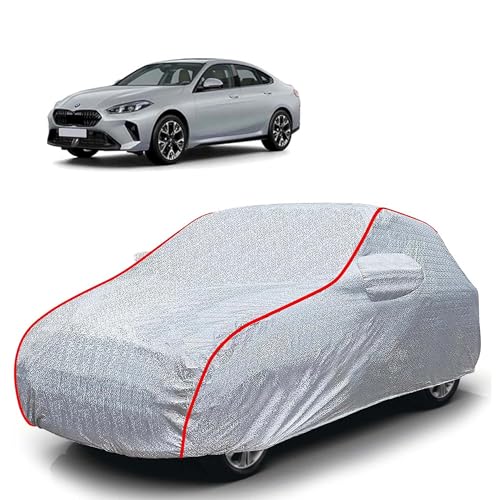 Image of Sulfar 100% Waterproof Car Body Cover Compatible with Mirror for BMW 2 Series Gran Coupe (Triple Stitched, Full Bottom Elastic, Magic Silver with Red Piping)