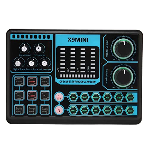 FAUOSWUK Mezclador de Audio con Tarjeta de Sonido en Vivo, Cambiador de Voz con Interfaz Digital USB OTG 3 Teléfonos Transmisión en Vivo Auriculares con Micrófono Doble para Karaoke (#1)