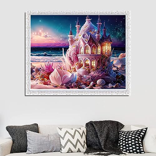 KTHOFCY 5D DIY Diamond Painting Kits for Adults Kids, Beach Castle Full Drill Embroidery Cross Stitch Crystal Rhinestone Paintings Pictures Arts Wall Decor Painting Dots Kits 15.7X11.8 in