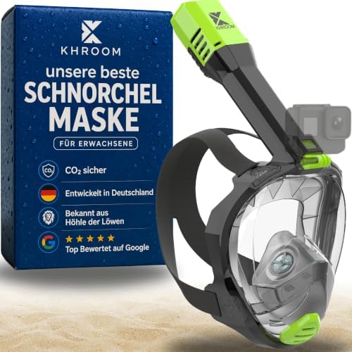 Khroom Schnorchelmaske für Erwachsene - Seaview Pro | Bekannt aus Höhle der Löwen | Vollgesichtsmaske | 3x größerer Luftkanal | Anti-Beschlag | Action-Cam-Halterung