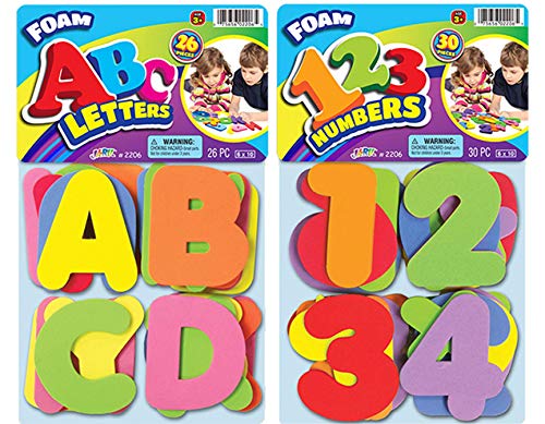2CHILL Tiles Foam Alphabet ABC Letters 123 (2 Packs) Soft Foam Colorful Learning Tool for Girl Boy & Toddlers Educational Game & Baby Bath Toys. Party Favor Baby Toys Classroom Supplies Mix-2206-2