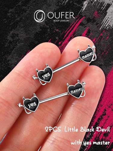 OUFER Devil Nipple Rings 4PCS 316L Letter Stainless Steel Nipplerings Barbells Nipple Piercing Jewelry for Women3
