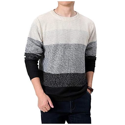 Shinsky Mens Fashion Crewneck Striped Pullover Sweater Soft Thermal Cotton Knitted Color Block Sweaters - Image 5