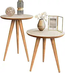 Kit Mesa Apoio e Lateral de Sofá Retrô Classic com 3 Pernas Decoração - Off White/Freijo