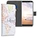 Produktbild kwmobile Hülle kompatibel mit Samsung Galaxy J6 - Kunstleder Wallet Case mit Kartenfächern Stand Travel Schriftzug Schwarz Mehrfarbig