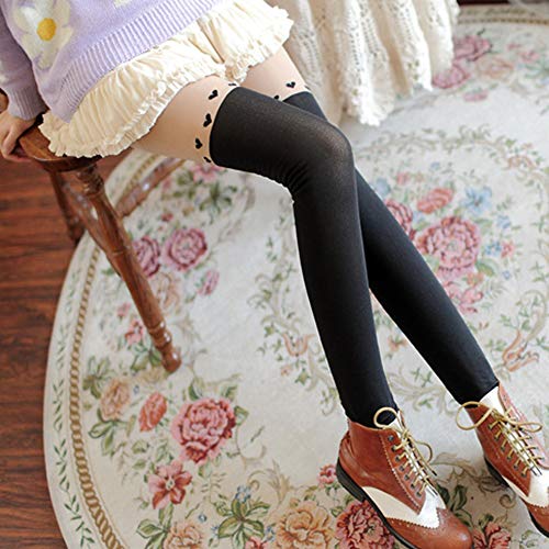 Kawaii Tights Cat Stockings Pantyhose Cartoon Bunny Socks Women Girls Cute Animal Mock Knee Nude High Thigh Tattoo Patterned Hosiery Leggings 1 Pack Love #TOP3