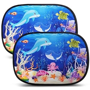 Adorfine Car Window Shades for Baby with UV Protection 2 Piece Car Sun Shade for Children Suction Cup Sun Visor for Car with Animals (Ocean World)