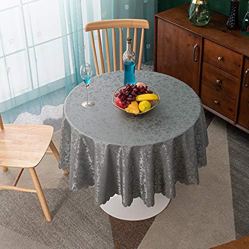 sancua Waterproof Vinyl PU Tablecloth, 60 Inch Round, Durable Washable Spill Stain Proof Round Table Cloth, Floral Wipeable Table Cover for Dining & Kitchen Table, Indoor & Outdoor Use, Rose Grey