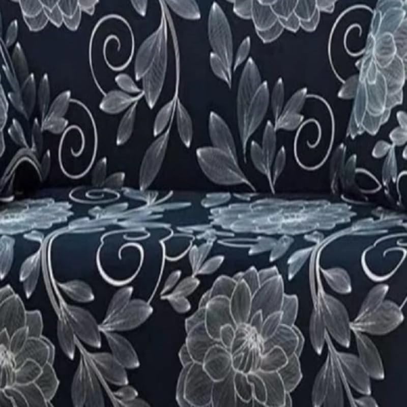 Image of BLUSH & BLOOM 3 Seater Elastic Stretchable Sofa Cover with Floral Print, Navy Blue, Elastic Slipcover for Living Room (Blue)