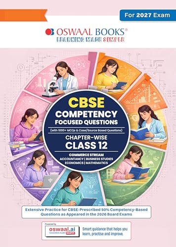 Image of Oswaal CBSE Competency Focused Questions For Class 12 | Chapter- wise | For Board Exam | Commerce Stream | 50% Competency based Questions | MCQs | Case /Source Based Questions with Oswaal AI