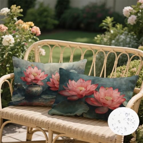 Housse de coussin 40x60 extérieur imperméable lin vert lot de 2 - 3