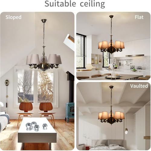 Image of Devansh 05 Lights Grey conical Cotton Shade with Antique Golden Chandelier