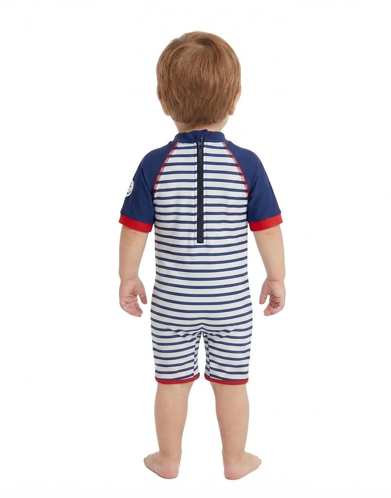 BONVERANO Maillot de Bain bébé garçon Une pièce à Manches Courtes Protection UV 50+ Maillots de Bain avec Fermeture éclair