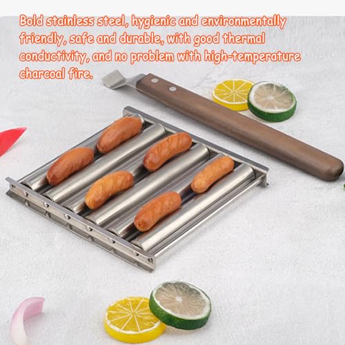 Rodillo de perros calientes para parrilla con mango de madera accesorios de camping 4