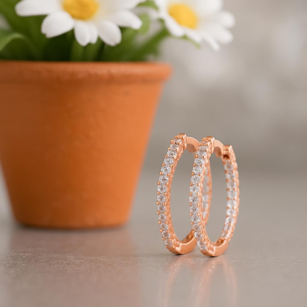 Inside Out Hoop Earrings for Women 1/2 Carat Lab Grown Round Cut Diamond U Prong Classic Hoop Huggies Earrings Silver/14K Gold Fine Jewelry Gift For Her (0.50Ctw, E-F-G Color, VS1-VS2 Clarity)