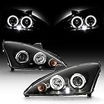 ACANII - For 2000-2004 Ford Focus LED Dual Halo Black Housing Projector Headlights Headlamps, Driver & Passenger Side