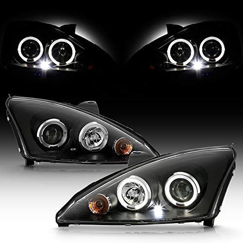 ACANII - For 2000-2004 Ford Focus LED Dual Halo Black Housing Projector Headlights Headlamps, Driver & Passenger Side