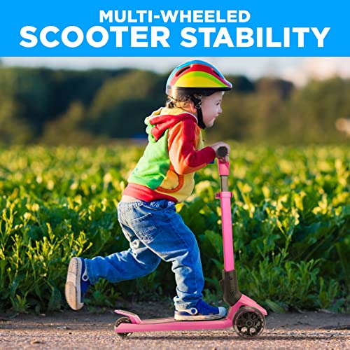 Hurtle 3 Wheeled Scooter For Kids - Foldable Stand Child Toddlers Toy Kick Scooters W/Built-In Led Wheel Lights, Anti-Slip Wide Deck, Adjustable Height, Great For Outdoor Fun -, Pink #TOP5
