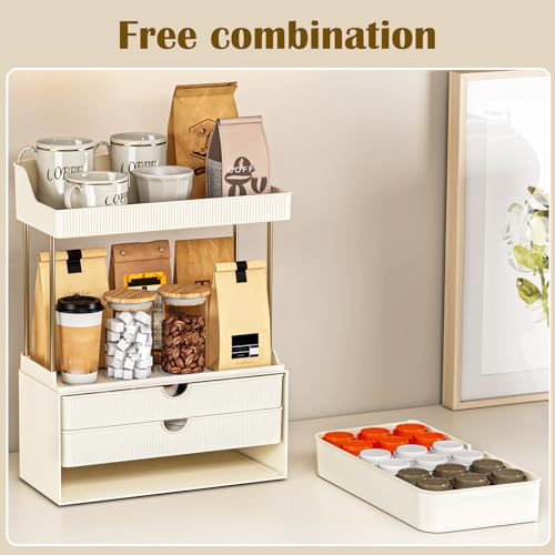 Image of caktraie Bathroom Organizers and Storage - 3 Drawers 2 Tier Makeup Organizer, Cosmetic Storage Drawer for Dresser Countertop and Bathroom Vanity for Large Skincare, Perfume, Cream White