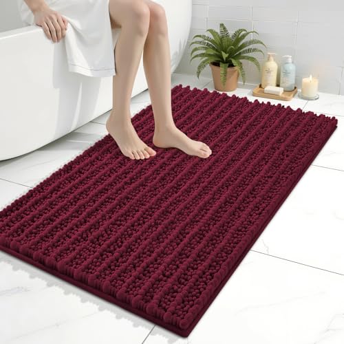 Image of Arotive Luxury Bathroom Rugs 36x24, Extra Soft Thick Absorbent Shaggy Chenille Bath Rugs, Machine Wash Dry, Bath Mats for Bathroom Floor, Tub and Shower, Home Decor Accessories, Burgundy
