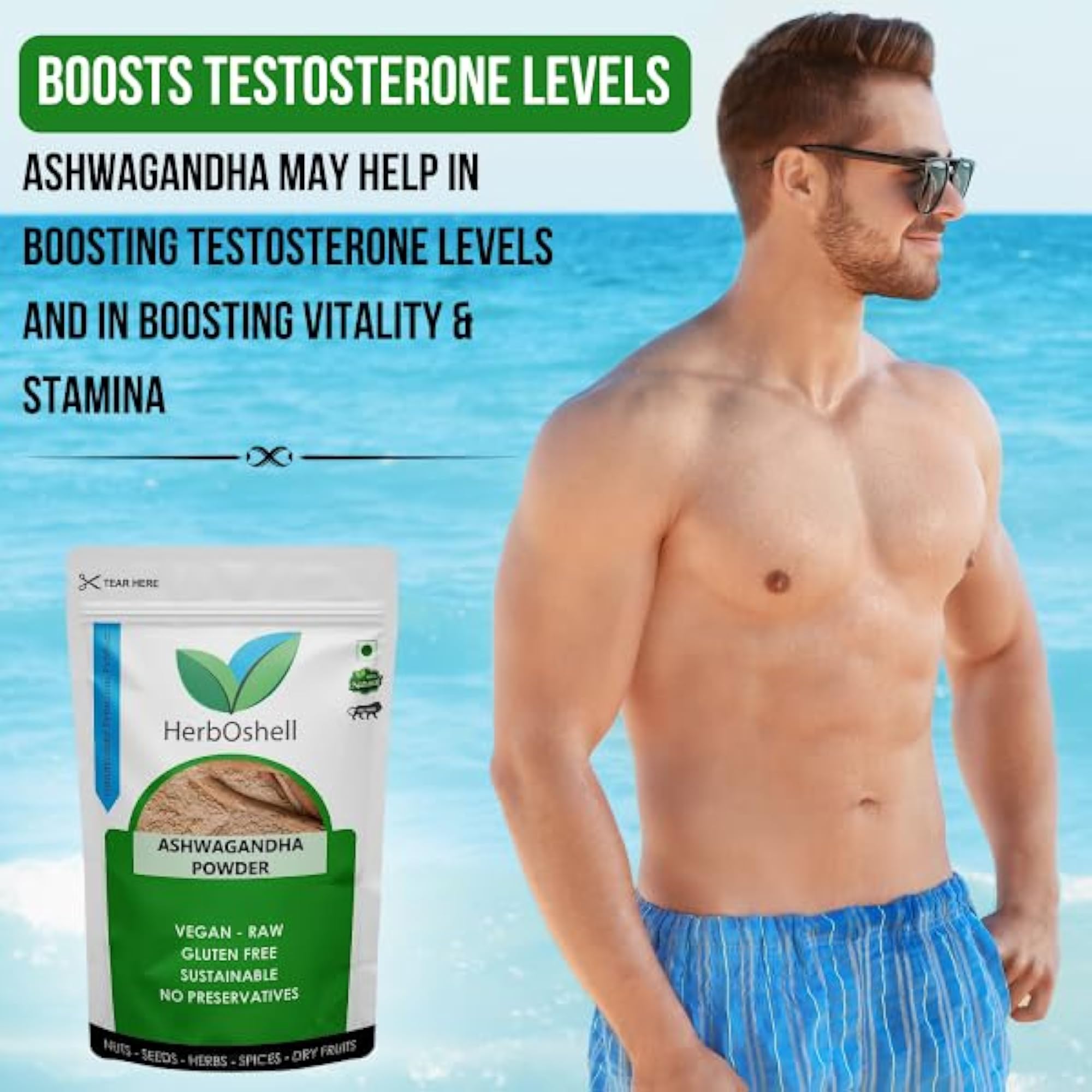 Herboshell Organic Ashwagandha Powder, Stress Support 900g