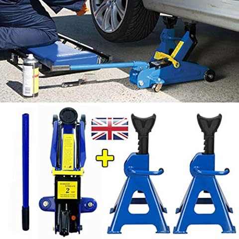 Feidak Heavy Duty 2T Trolley Jack Floor Jack Lifting from 135 to 320mm Low Profile Hydraulic Jack with Storage Case + 3T Jack Stand Axle Jack Car Jack for Car Van Garage Cover
