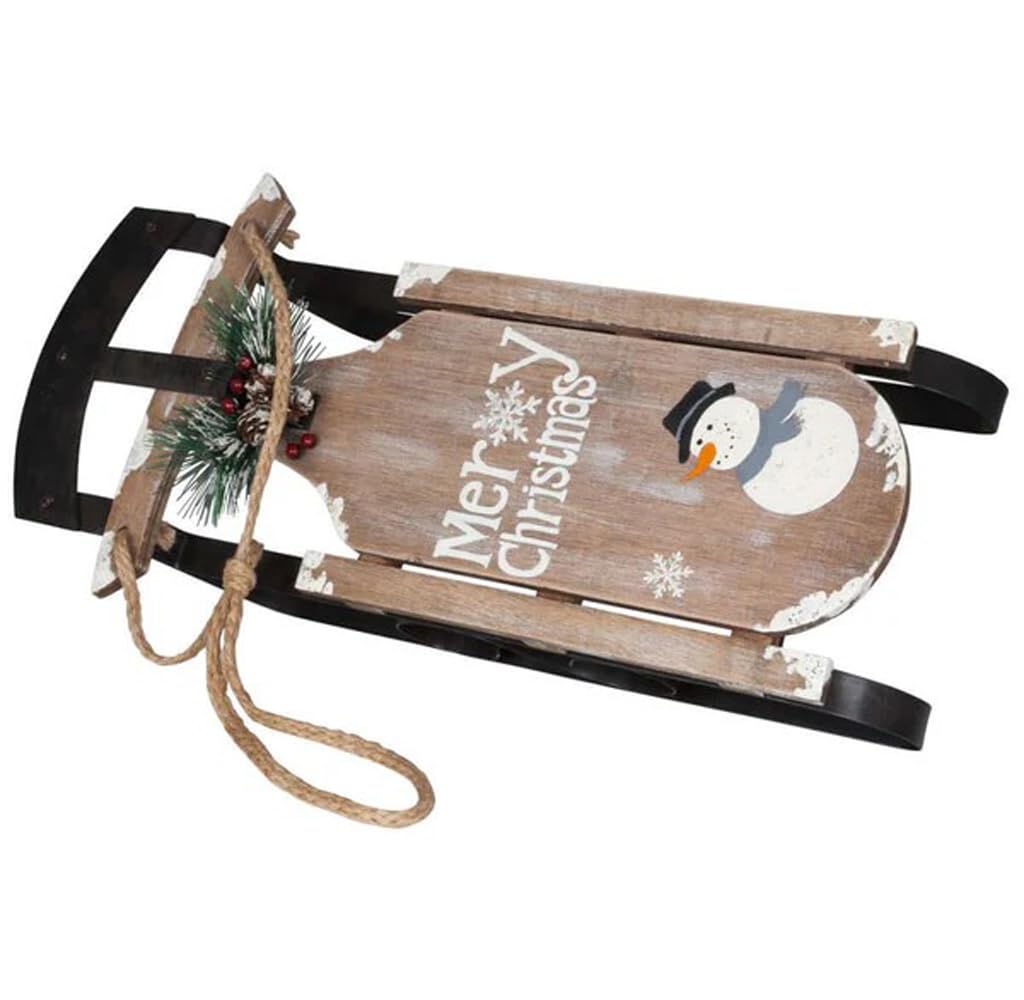 Design Deko Schlitten aus Holz Merry Christmas 50 cm - Nostalgie Schlitten, Winterdeko, Deko Skihütte, Weihnachtsdeko, Winter Dekoration