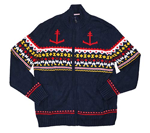 Nautica Mens Anchor Fair Isle Cardigan Sweater, Blue, X-Large