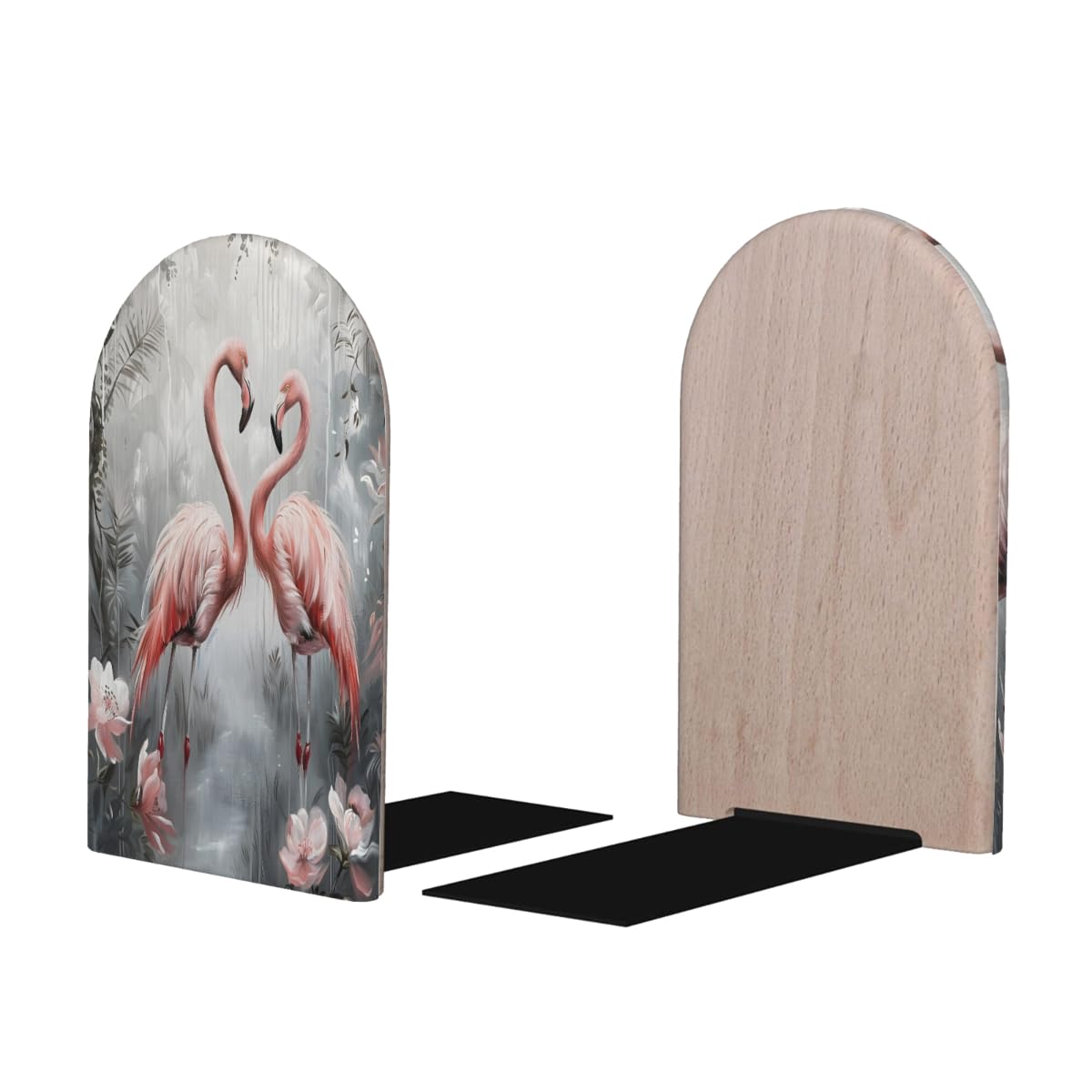 (2 PCS/1 Pairs) Wood Bookends Flamingo Flower Forest Tree Decorative Wood Bookends for Student School Shelves Kids Room Desk Home Office Book Stoppers for Holiding Books 5x3 Inch