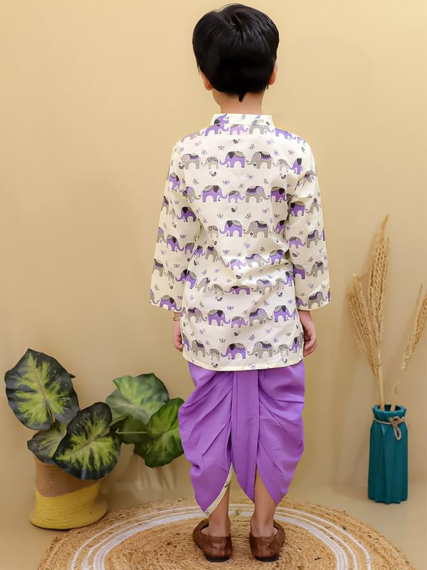 Image of superminis Boys Dhoti Kurta Set Cotton Animal Print Full Sleeves Ethnic Wear for Kids Boys | Kurta Dhoti for Baby Boy 0-3 Months to 8 Years | Traditional Dress for Festive