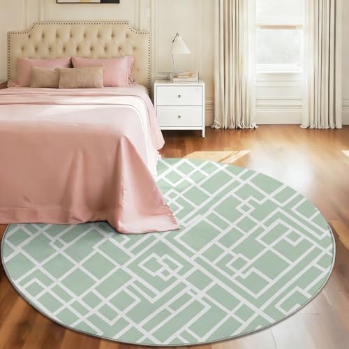 Alfombra redonda de rayas verdes lavable que soluciona suelos resbaladizos 6