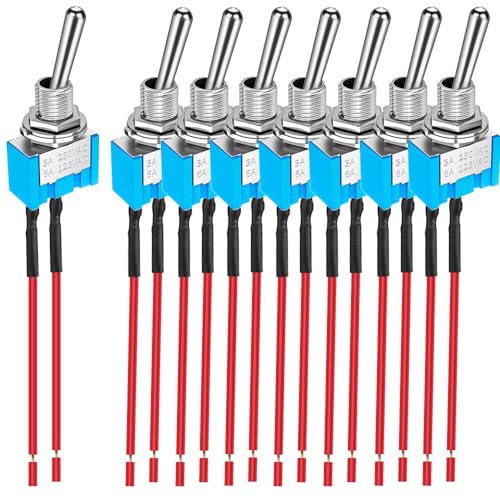 Gebildet 8piezas SPST Mini Interruptor Palanca Precableado,2puertos 2posiciones,Interruptor Encendido/apagado en Miniatura, 6A/125VAC, 3A/250VAC, para Dispositivos Electrónicos Salpicadero coche DIY
