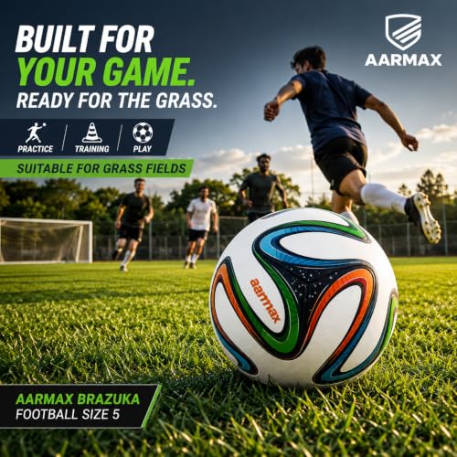 Image of Brazuka Football Practise Foot Ball Training Match Football Size 5 Original for All Ages Group Rubber Moulded Standard Sports Foot Ball for Ground, Grass, Turf, Outdoor Waterproof