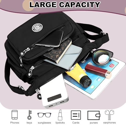 Gelory Lässige Umhängetasche mit mehreren Taschen für Damen, wasserdicht, Nylon, verstellbarer Riemen, Umhängetaschen und Handtaschen, blau, Einheitsgröße