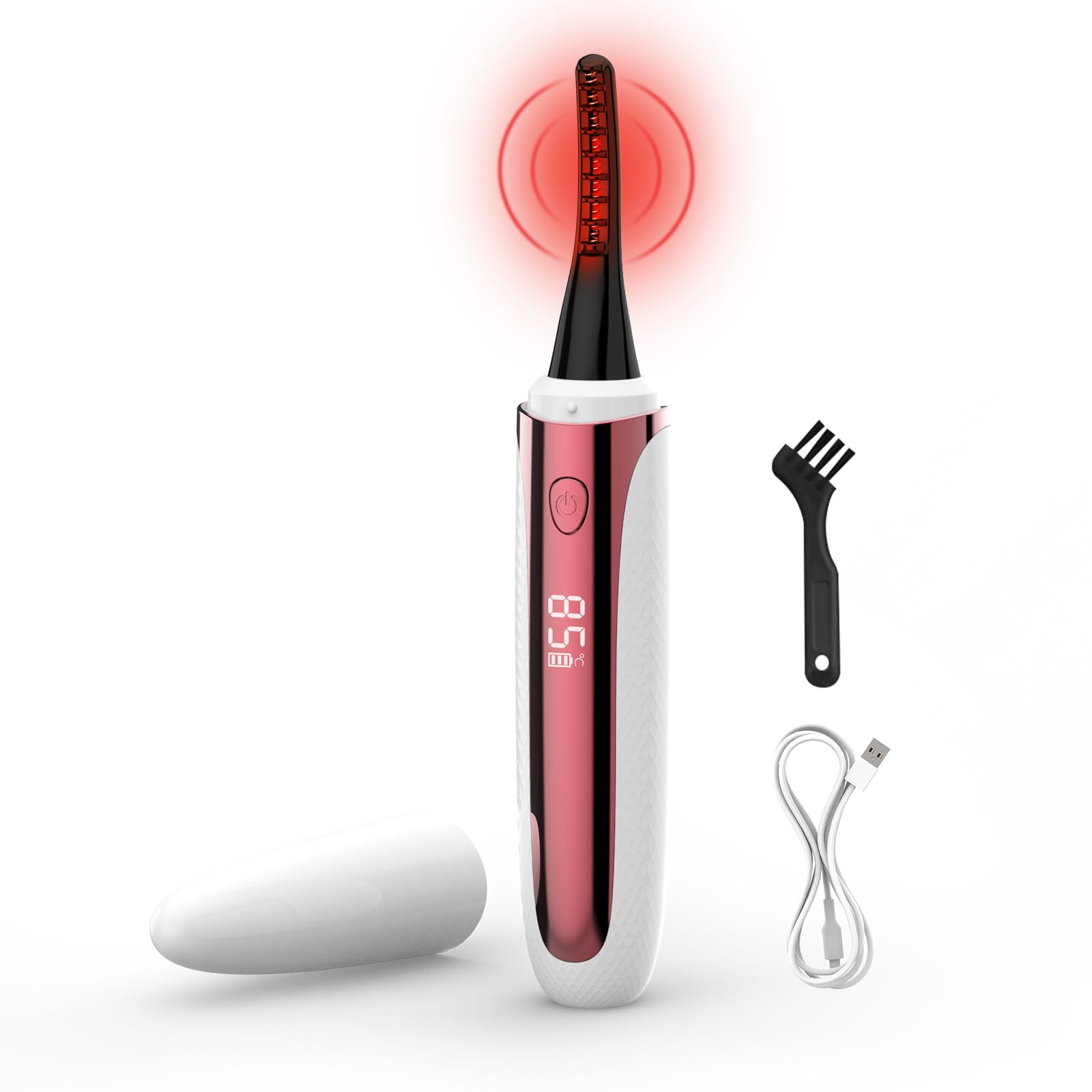 Heated Eyelash Curler, Wand-Style Electric Eyelash Curler Rechargeable and Travel Friendly 4 Heat Settings & LED Display Fast Heat Up for All Types of Lashes to Style Natural Eyelashes