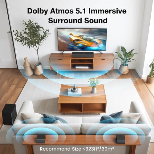 Miroir 5.1 Sound Bar with Dolby Atmos, with Wireless Subwoofer and 2 Surround Speakers, 410W Bluetooth Surround Sound System, Immersive Home Theater System for HDMI eARC/Opt/AUX/BT - Image 5