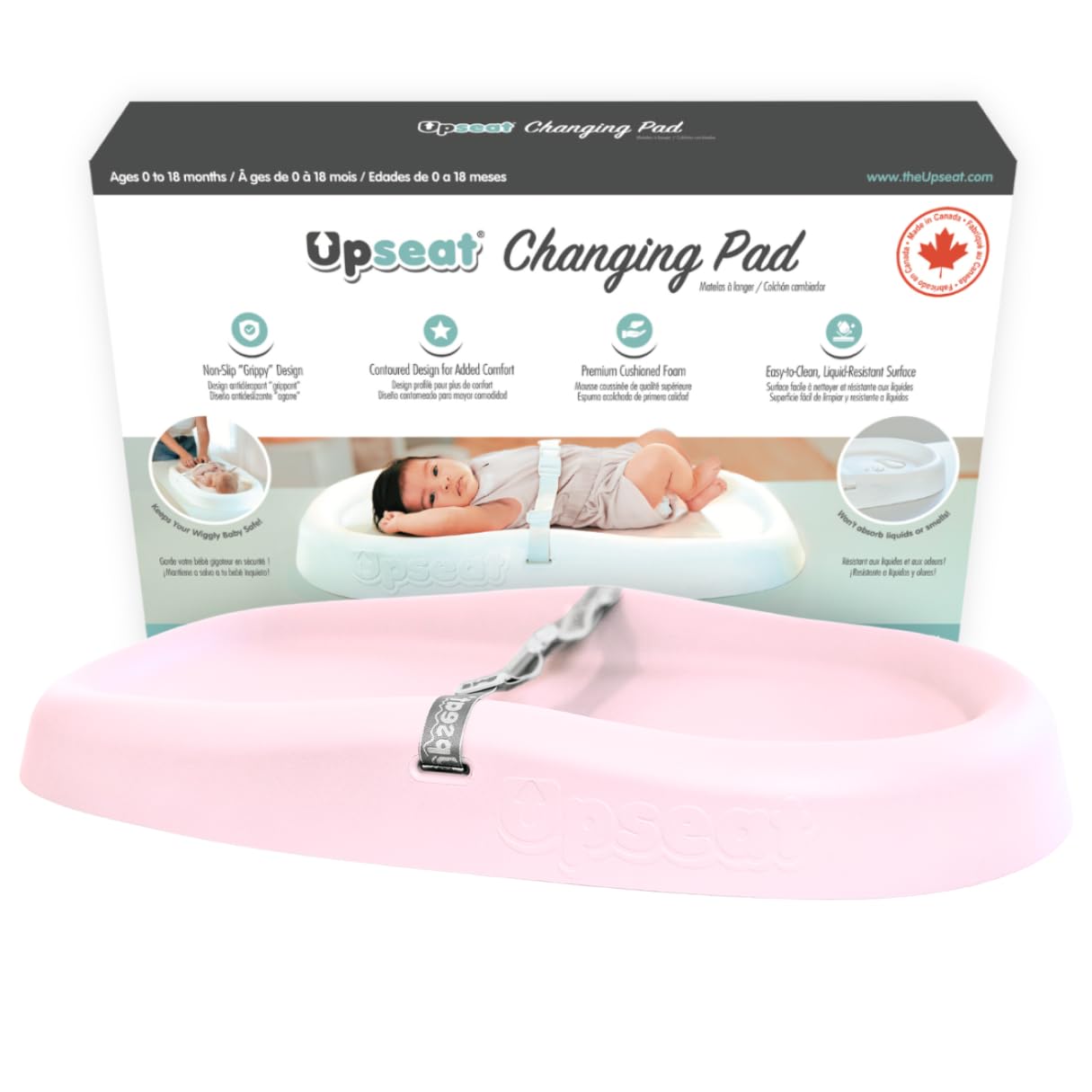 Upseat Baby Changing Pad, Non-Slip Grippy Design, Premium Cushioned Foam, Contoured for Comfort, Waterproof and Easy-to-Clean, Liquid-Resistant (Pink)