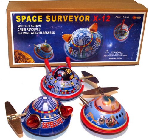 Robot Island Flying Saucer Tin Toy Windup Gift Set
