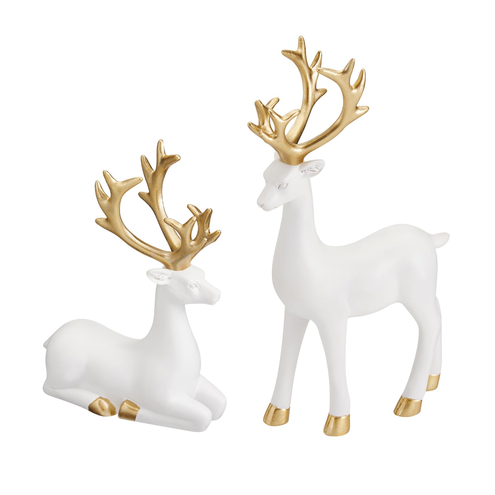 Christmas Decorative Gift 2PCS Deer Sculpture 3D Geometric Deer Ornaments Used to Set Off The Festive Atmosphere Fireplace Dining Table Living Room Decoration (White Smooth)