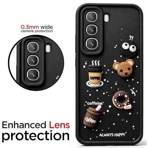 Image of Bintage Cute Fun Taddy| 3D Ball Bear| Donut| Coffee Rubber Case Camera Protection Back Cover Compatible for Infinix Hot 50 5G - Black
