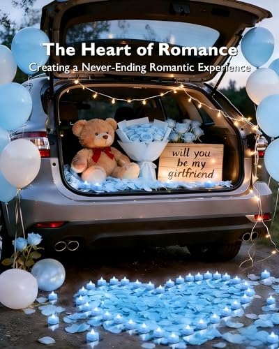 Image of Amagic 2000 Pieces Light Blue Artificial Rose Petals with 24 Light Blue LED Tea Lights, Rose Petals and Candles Set for Proposal, Anniversary, Romantic Night, Wedding Decor
