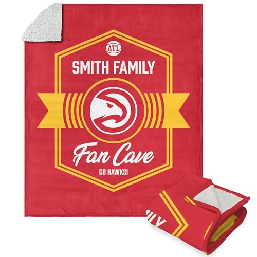 NORTHWEST NBA Atlanta Hawks, Dominion, Personalized Silk Touch Sherpa Throw Blanket, 50 x 60 Inches