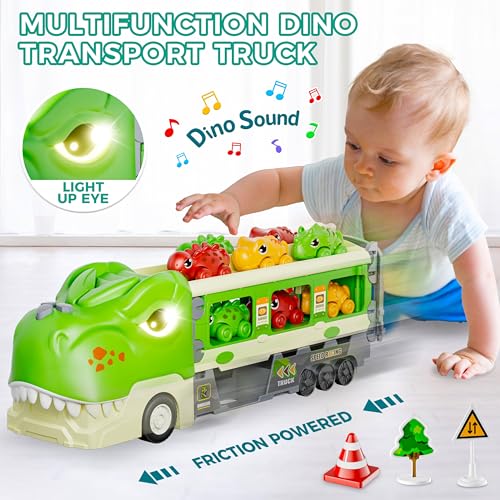 Funwee FW2304 Dinosaur Truck Toys For 2 3 4 5 6 7 Year Boy Toddler, Foldable Track & 2 Player Race Mode thumb #1