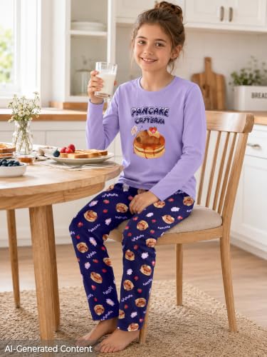 Image of Beezizac Girls Pajamas Cute Print Short /Long Sleeve Pants Set Size 6-18 | Soft Stretch Poly Blend, Comfy Crewneck, Elastic Waist Pants, Everyday & Holiday Sleepwear for Big Girls, Tweens & Teens